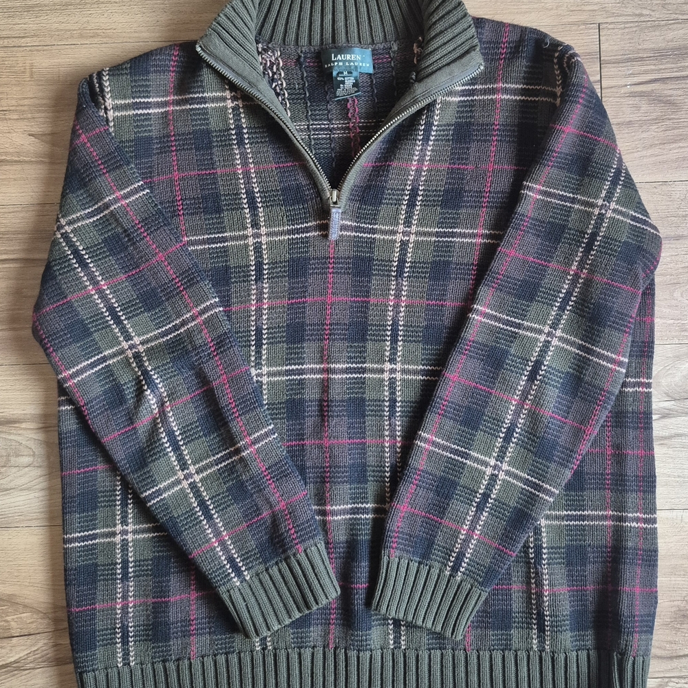 Ralph Lauren Green and Pink Plaid Men's Sweater